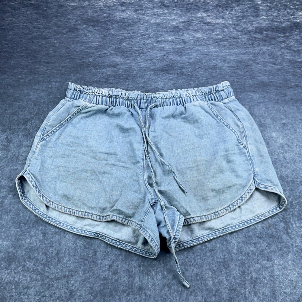 American Eagle Chambray Dolphin Shorts Light Wash Elastic Waist Drawstring M